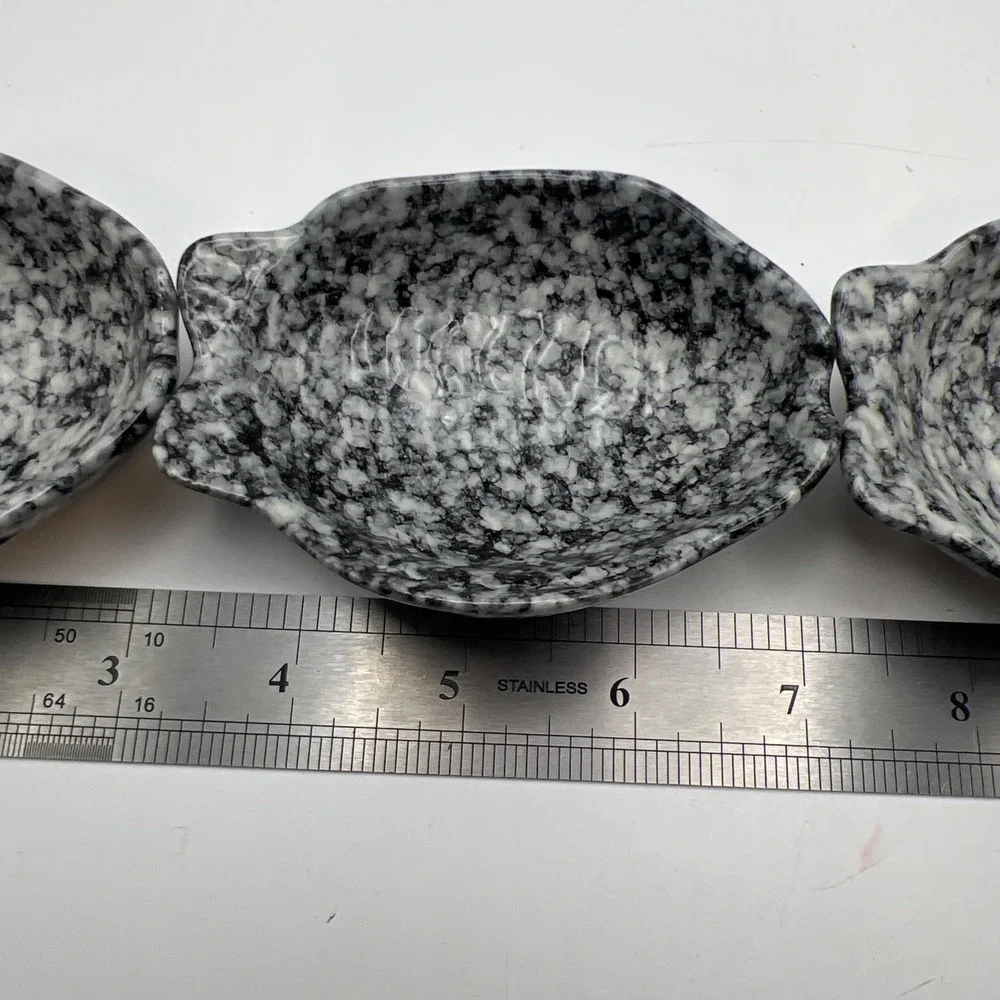 Set of 4 Grey Stone Ceramic Fish Shaped Dipping Dishes Sauce Bowls Fin Scoops